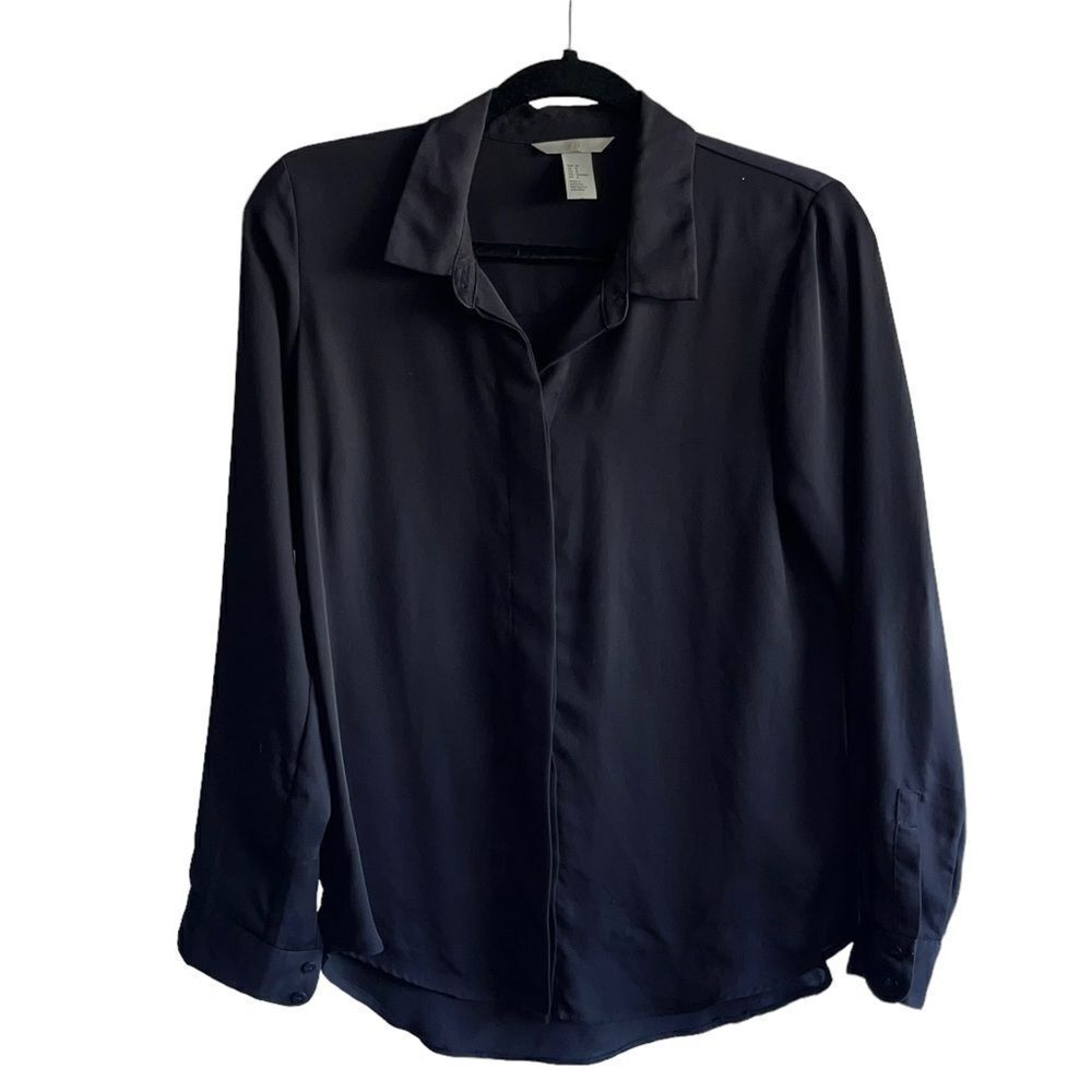 H&M Black Semi Sheer Long Sleeve Button Down Shirt